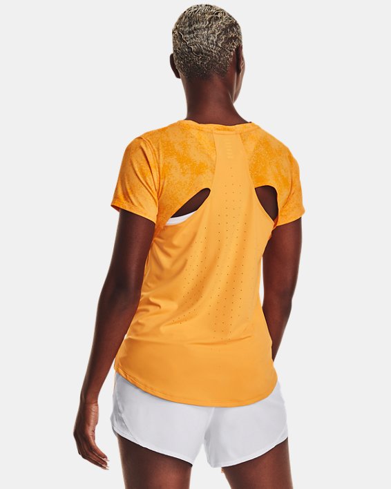 Women's UA Iso-Chill Run Short Sleeve, Yellow, pdpMainDesktop image number 1
